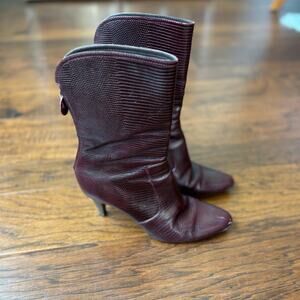 Cole Haan Women’s Cherry Red Heeled Leather Booties Sz 8B Pointed Toe Career